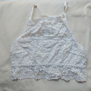 White High Neck Lace Bralette, size M